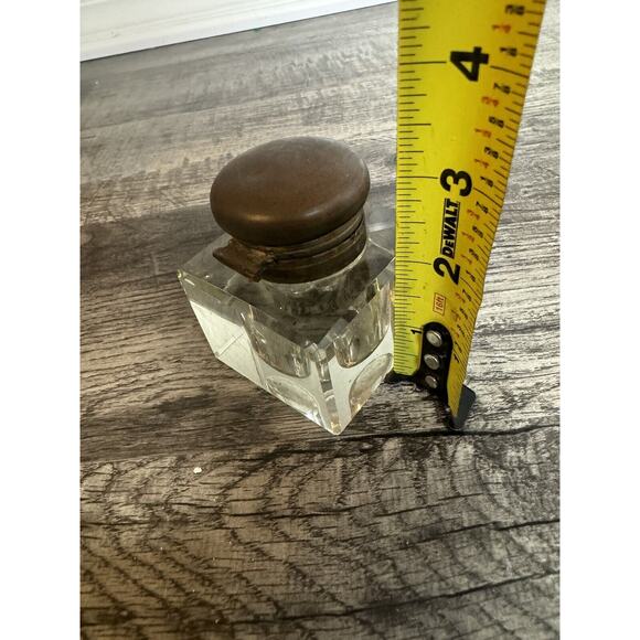 Antique Vintage Crystal Glass Block Ink Well Brass Lid Art Deco Cube Grandpacore - Picture 11 of 13